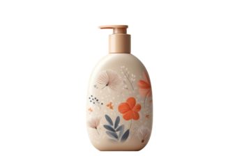Floral design liquid soap dispenser with pump and decorative flowers, cut out