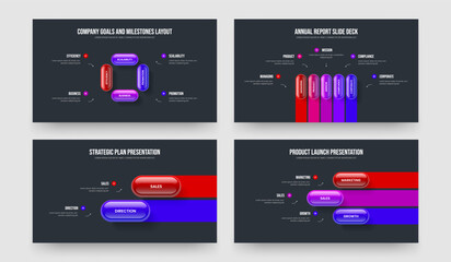 Company Innovation Four Five Two Three Step Infographic Slide Layout Vector Illustration Bundle. Service Forecast 4 5 2 3 Element Diagram Presentation Design Collection.