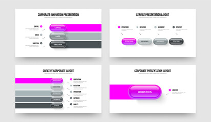 Company Plan 3 4 5 1 Step Infographic Presentation Template Set. Enterprise Visualization Three Four Five One Element Diagram Slideshow Layout Vector Illustration Collection.
