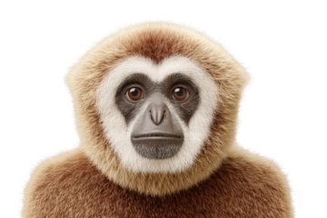 Close-up of a captivating gibbon with expressive eyes and soft fur, cut out