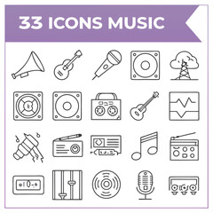 Collection of 33 music related graphics and icons