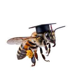 Bee wearing graduation cap isolated on transparent background, symbolizing education