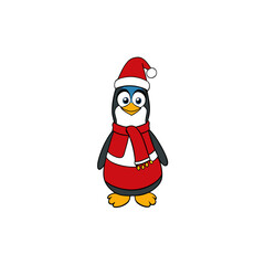 Obraz premium funny penguin wearing christmas dress and hat 