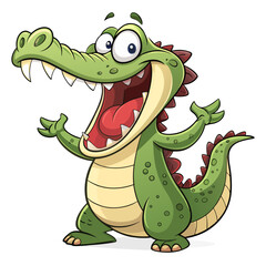 Naklejka premium Funny Crocodile Cartoon Illustration– Big Mouth Expression, Full Body Clipart, Vector & PNG