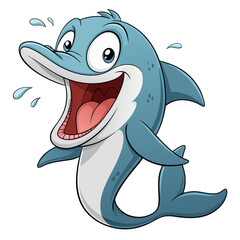 Funny Dolphin Cartoon Illustration– Big Mouth Expression, Full Body Clipart, Vector & PNG