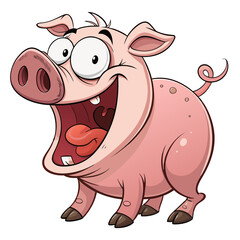 Funny Pig Cartoon Illustration– Big Mouth Expression, Full Body Clipart, Vector & PNG