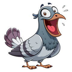 Funny Pigeon Cartoon Illustration– Big Mouth Expression, Full Body Clipart, Vector & PNG