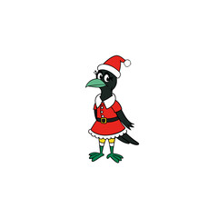 funny magpie wearing christmas dress and hat 