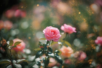 Obraz premium Vibrant rose blooms with soft-focus bokeh in a natural outdoor setting