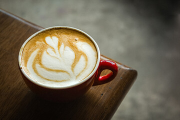 Top Down Angle Fresh Brewed Cappuccino with Heart Latte Art in Mug