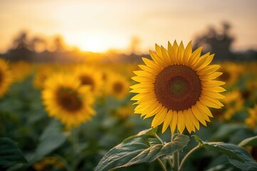Fototapeta premium Expansive sunflower landscape in a rural area