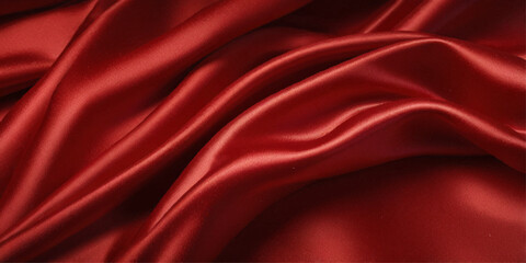 Close-up of a rich, deep red satin fabric. A close-up shot showcasing the luxurious drape and texture of a deep red satin fabric.
