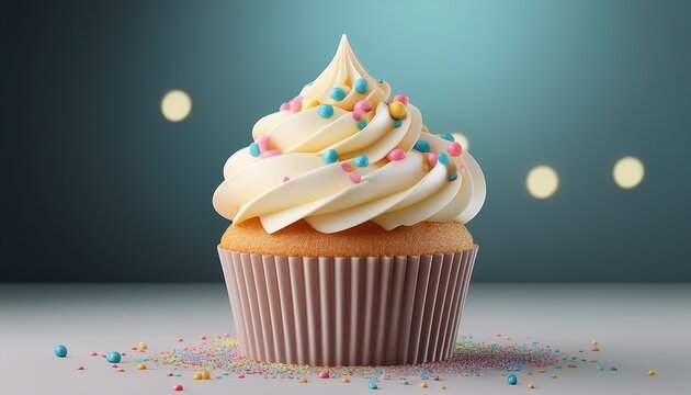 simple and minimal birthday party concept with birthday cupcake or muffin 300dpi space for text creamy white color panel