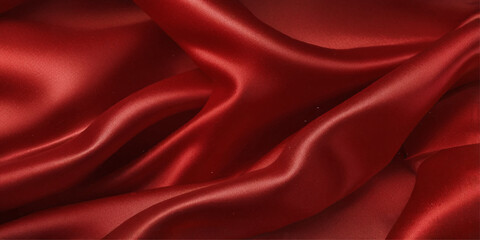 Close-up of a rich, deep red satin fabric. A close-up shot showcasing the luxurious drape and texture of a deep red satin fabric.
