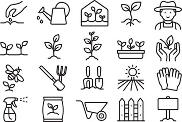 Naklejka premium 20250917_2346_Gardening Icon Set_simple_compose_01k5ccdt58edfabnzece6gkgq4 (1)_traced