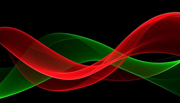 Abstract Red and Green Waves Flowing on Black Background. - Powered by Adobe