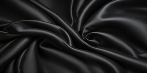 Luxurious black smooth silk or satin texture background. Black silk wave and curve background.	
