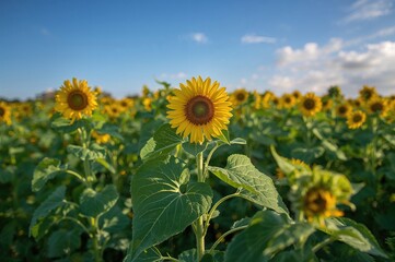 Young sunflowers in bloom