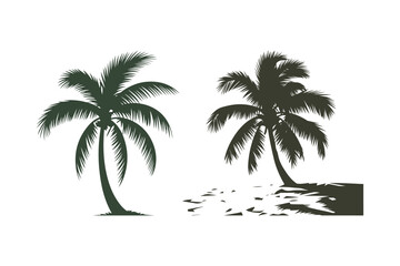 Two silhouetted palm trees against a white background