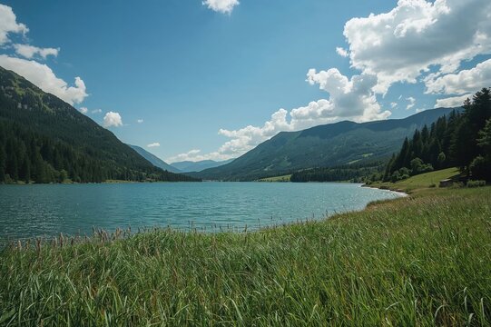 Scenic summer view of a tranquil lake