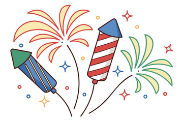 a group of colorful firecrackers and fireworks isolated on white background, a cheerful vector illustration for festive designs