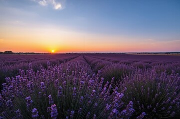 Obraz premium Breathtaking view of a purple flower meadow during twilight