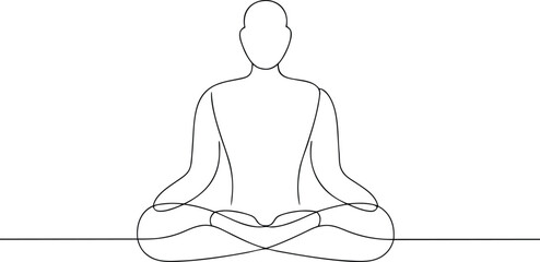 Single line drawing person meditating in lotus pose continous line art meditation