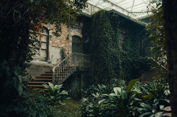 The interior of the building is green