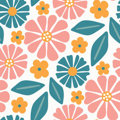 Abstract flower seamless pattern, vector illustration hand-drawn botanical element, doodle floral background, minimal botanical art, cute polka flowers wallpaper.