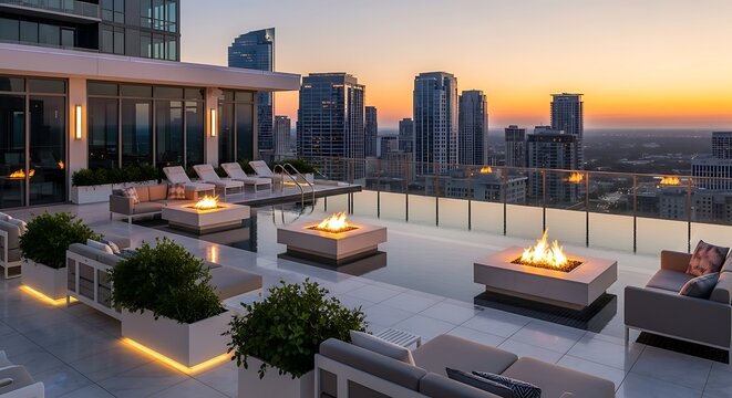 Rooftop Pool with Fire Pits.