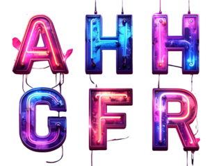 Neon sign effect letters, PNG