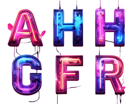 Neon sign effect letters, PNG