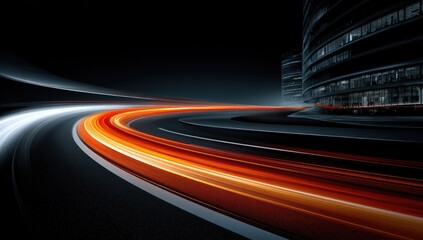 Fototapeta premium Night race track curves with city lights