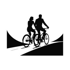 Obraz premium Couple Cycling Silhouette Illustration on a Path Enjoying Outdoor Recreation