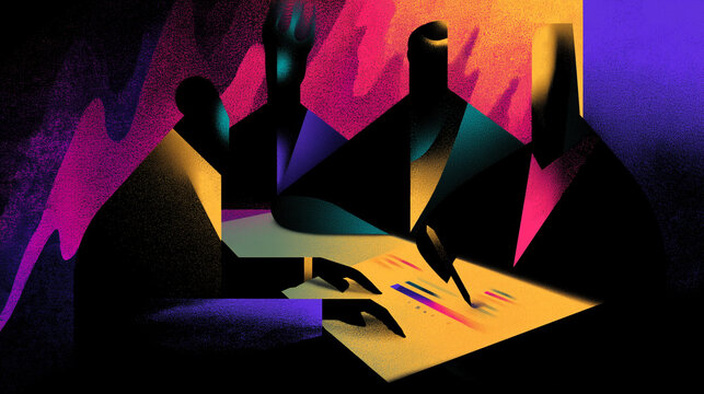 Abstract illustration of people in business meeting - Powered by Adobe