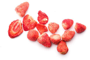 freeze-dried whole strawberries on a white background


