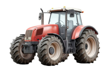 Obraz premium Red tractor with large tires and cabin on black background, cut out
