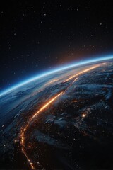 Obraz premium Earth's curvature, illuminated by city lights, vast space