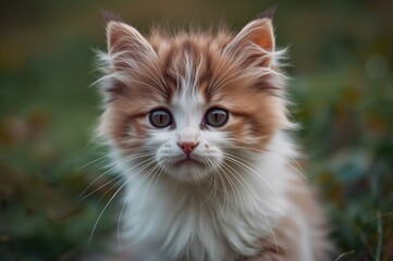 Fototapeta premium Cute young cat outside, brown striped Siberian type