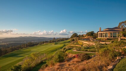 Obraz premium A high-end residence situated on a slope with views of a golf course