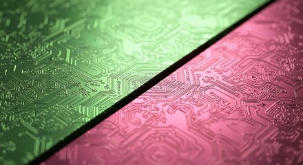 Green and Pink Circuit Pattern Background.