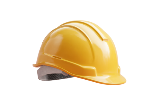 Yellow safety hard hat for construction and industrial protection, cut out