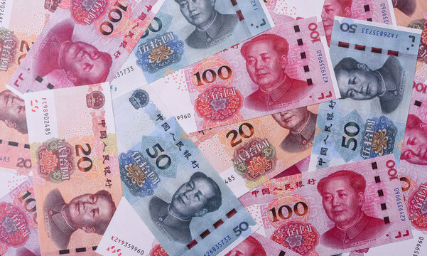 Chinese paper money, yuans in various denominations. China money