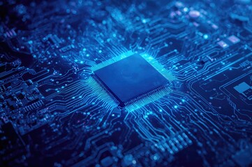 Technology background featuring blue data and circuit patterns