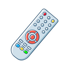 Cartoon illustration of a remote control with various color buttons present