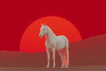 白馬と日の出のおめでたい情景