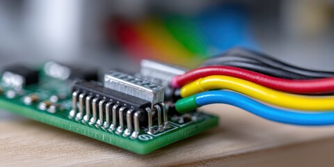 arduino photography, close-up macro photos of an arduino board showcase high-quality electronic components and bright studio lighting for a techy look