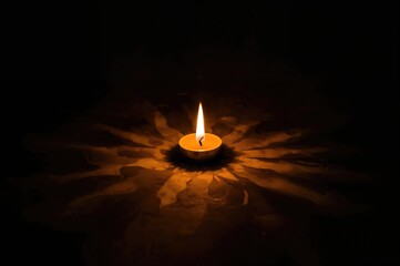 Fototapeta premium A solitary candle flickers, spreading a cozy light over the surrounding area.