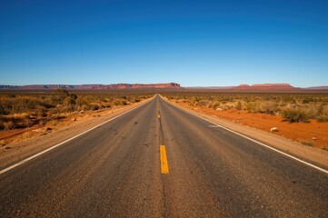Long asphalt highway extending far into the remote outback region.