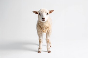 Fototapeta premium Newborn lamb on a plain white backdrop